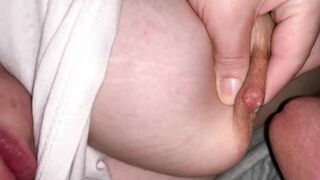 Mouth full of cum - blowjob from breastfeeding mom with ejaculation in mouth, breeze, lactation.