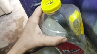 Masturbation with Oil bottle in bathroom