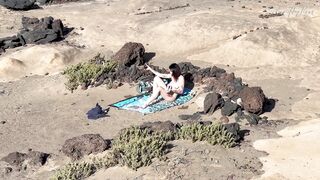 NUDIST BEACH BLOWJOB: I show my hard cock to a bitch that asks me for a blowjob and cum in her mouth.