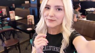 Eva Elfie gets a hardcore pounding in a sports bar and gets a cum facial on her face