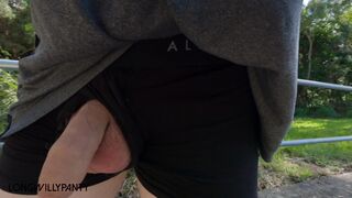 Amateur straight guy public dare with his uncut cock hanging out and on display