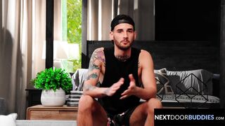 Tatted Hunk Blows His Load On Hairy Jock - NextDoorBuddies